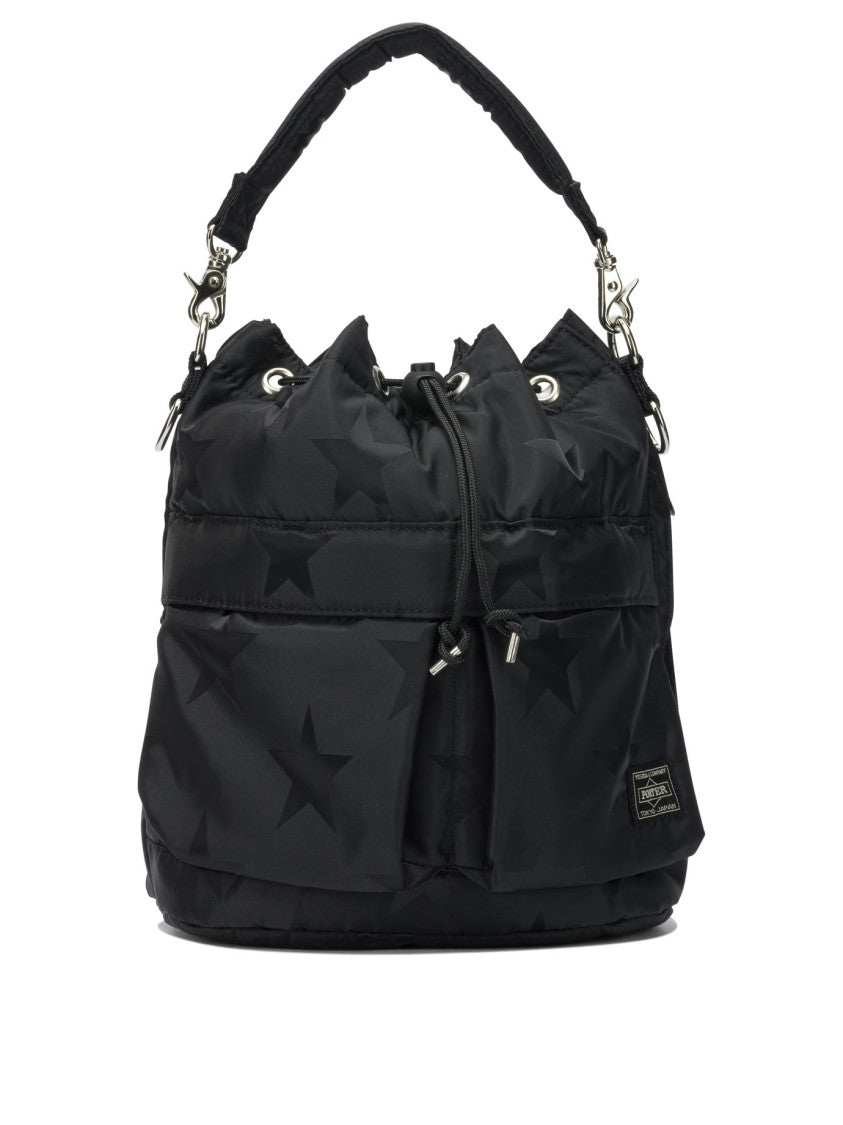 Porter Yoshida & Co. Compact Black Nylon Jacquard 'Flag' Handbag