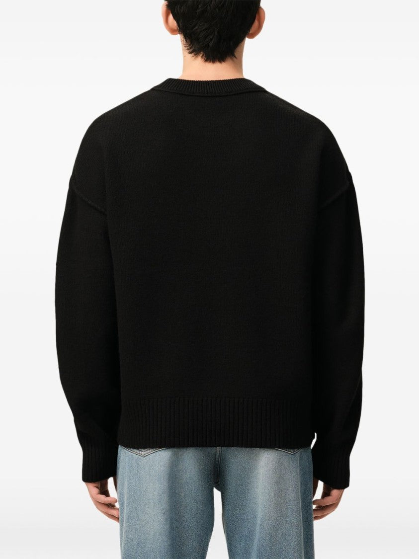 Ami Paris Relaxed Fit Black Sweater With Heart Emblem