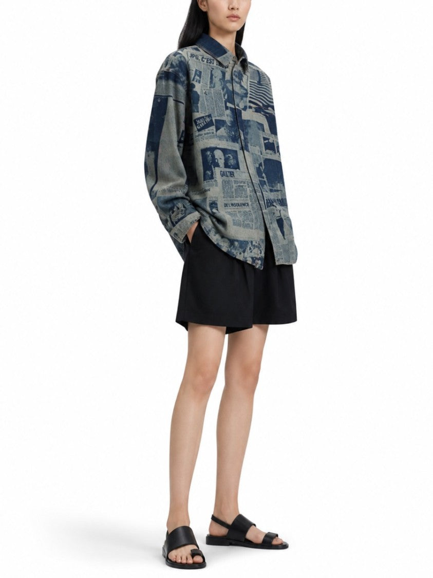 Jean Paul Gaultier All-Over Newspaper Print Cotton Shirt