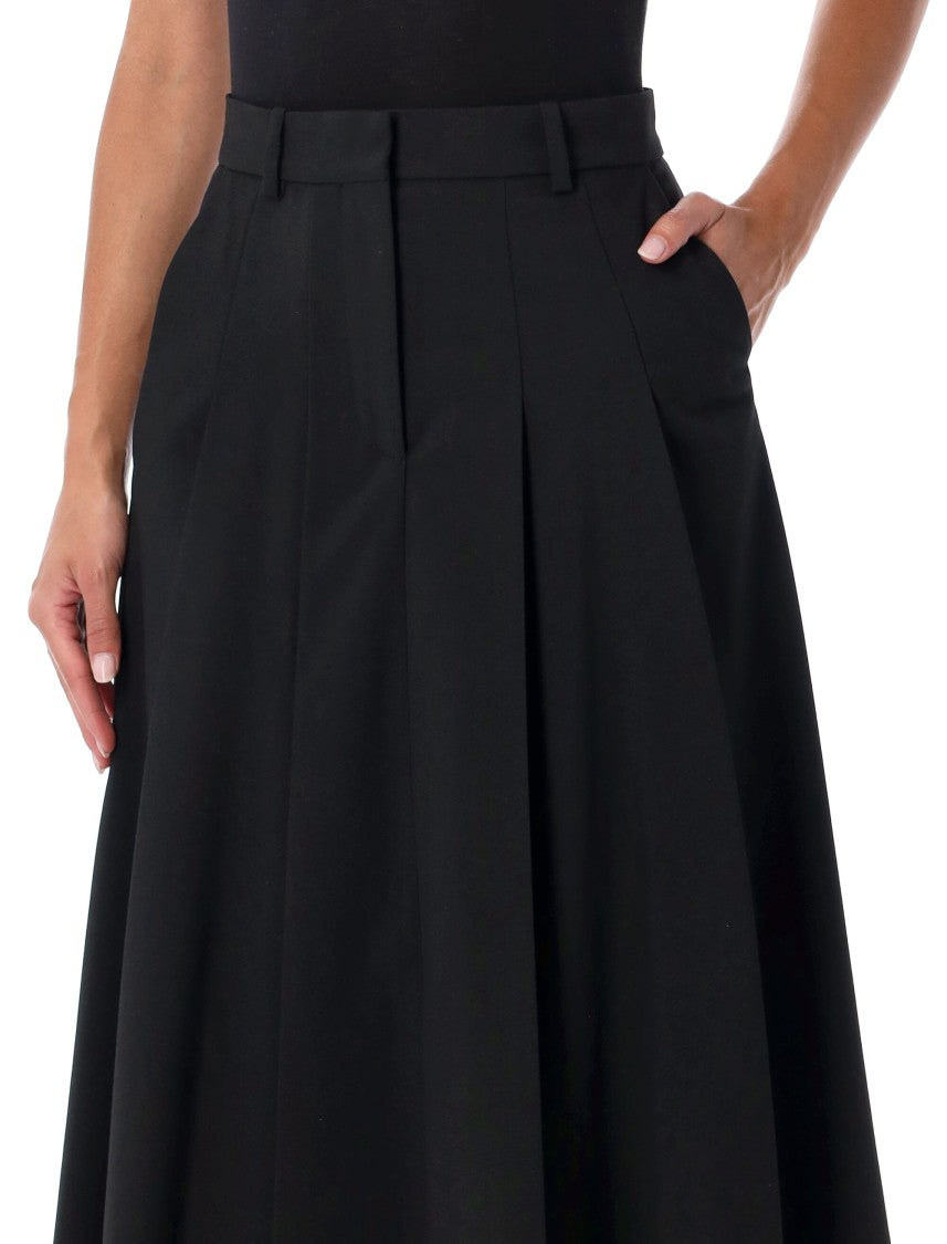 By Malene Birger Flared Midi Skirt With Structured Pleats And Fitted Waistband
