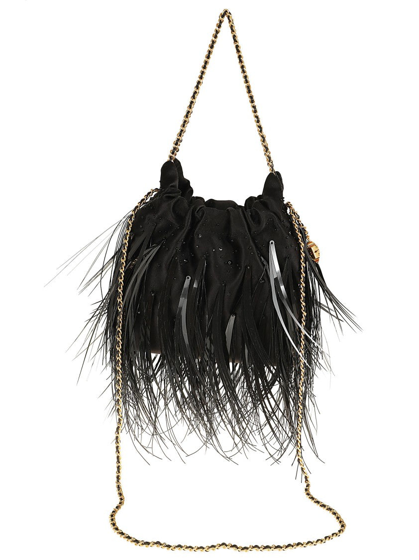 Tory Burch Black Fleming Satin Mini Hobo Bag