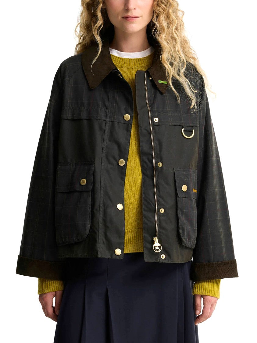 Barbour Cropped Tartan Wax Jacket With Corduroy Collar