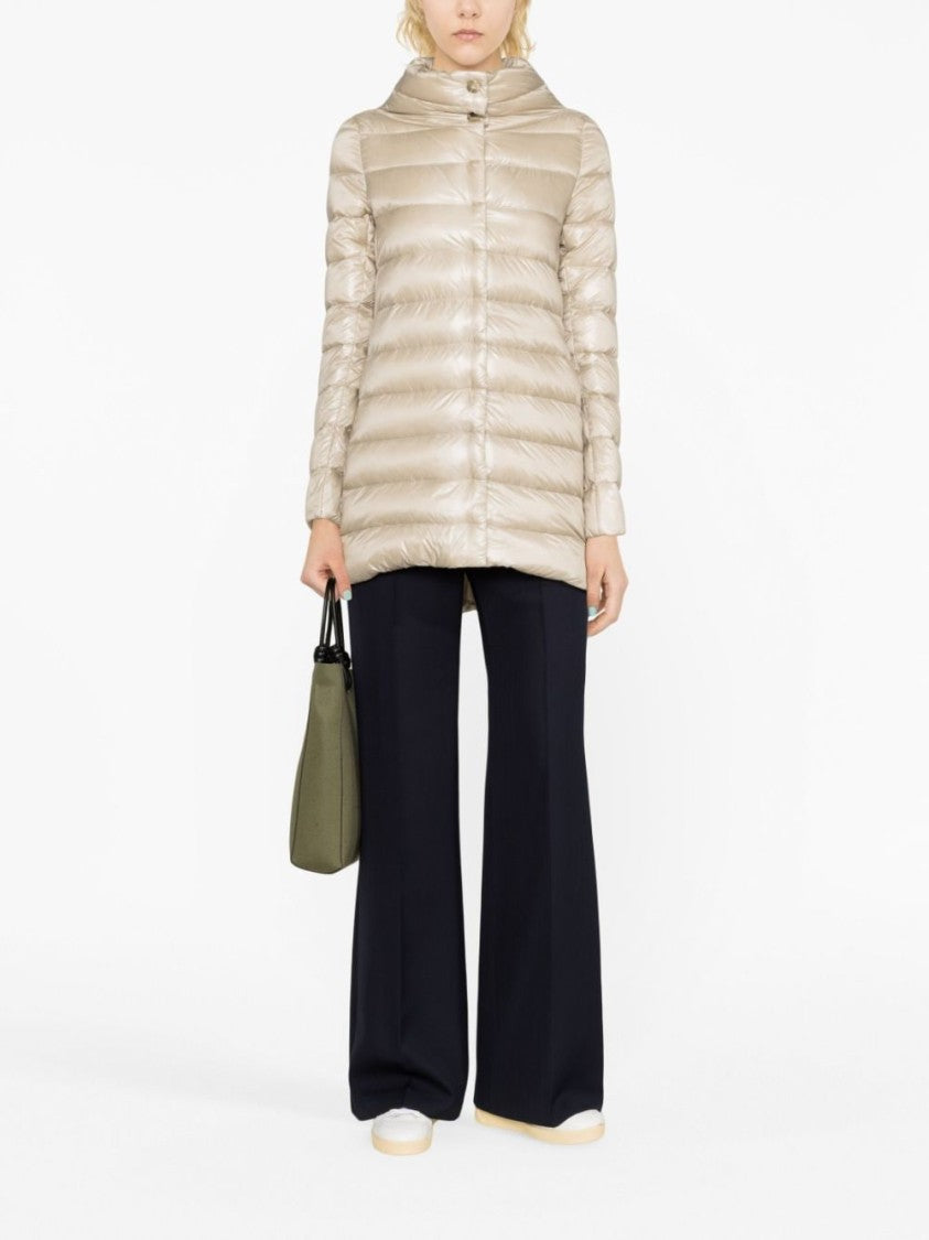 Herno Puffer Coat With High Collar And Button Detail