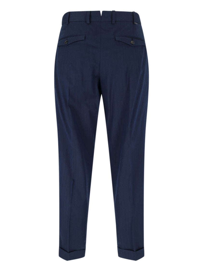 Pt Torino Navy High-Waisted Chino Pants With Straight Leg Design