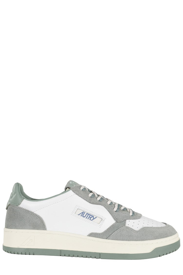 Autry Green Medalist Low Suede-Trim Leather Sneakers