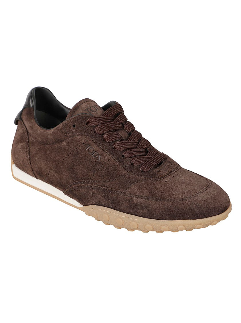 Tod's Low-Profile Brown Suede Sneakers With Contrasting Leather Accents