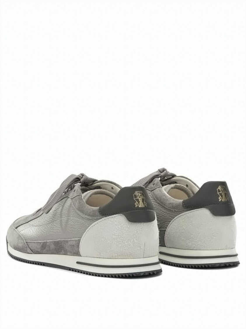 Brunello Cucinelli Deerskin And Suede Sneakers With Textured Panels