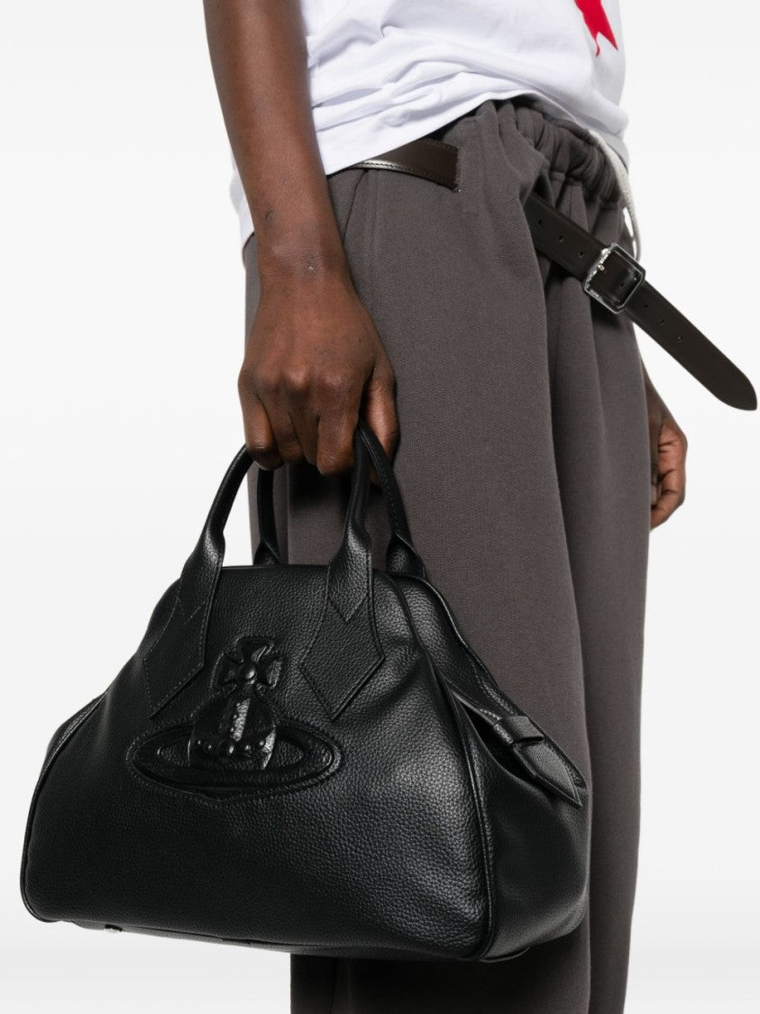Vivienne Westwood Black Grained Textured Orb Logo Bag