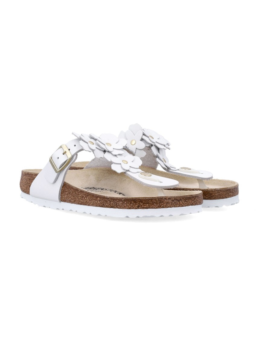 Birkenstock Gizeh White Leather Flower Sandals