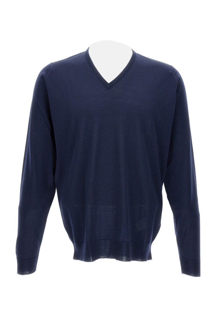 John Smedley V-Neck Long Sleeve Sweater In Light Blue Merino Wool