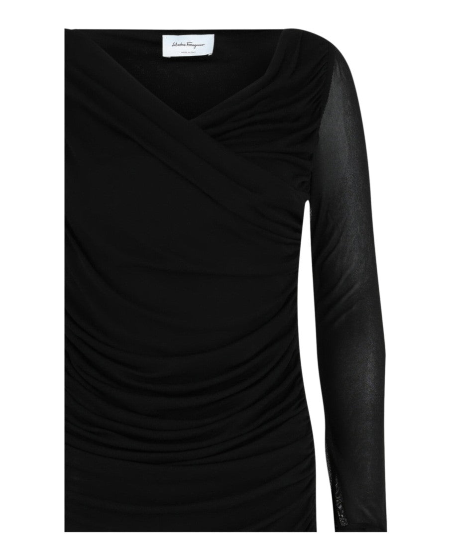 Ferragamo Ruched Long Sleeve Midi Dress