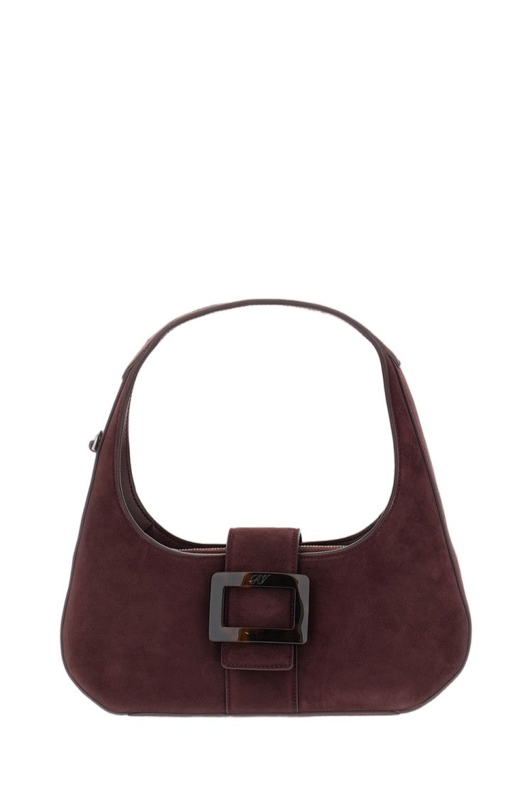 Roger Vivier Burgundy Suede Crescent Buckle Shoulder Bag