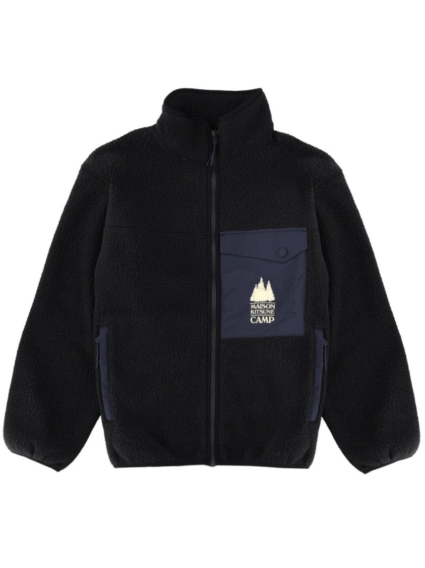 Maison Kitsuné Textured Fleece Polyester Stand Collar Jacket