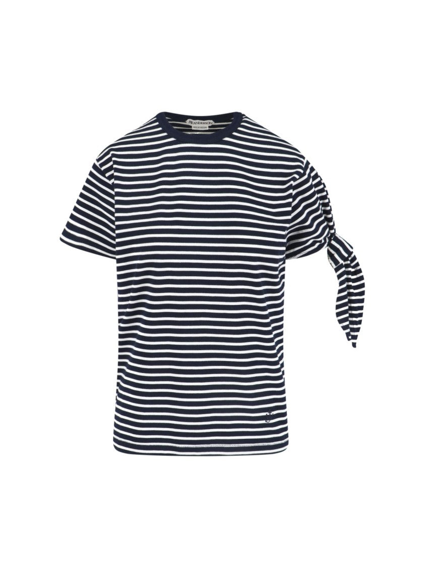 J. W. Anderson Blue Striped Knotted Sleeve Cotton T-Shirt