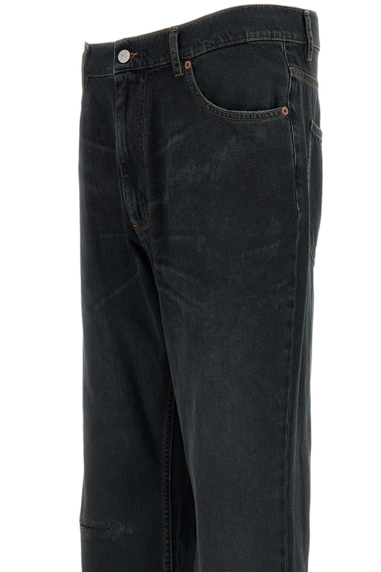Mm6 By Maison Margiela Blue Straight-Leg Cutout Knee Jeans