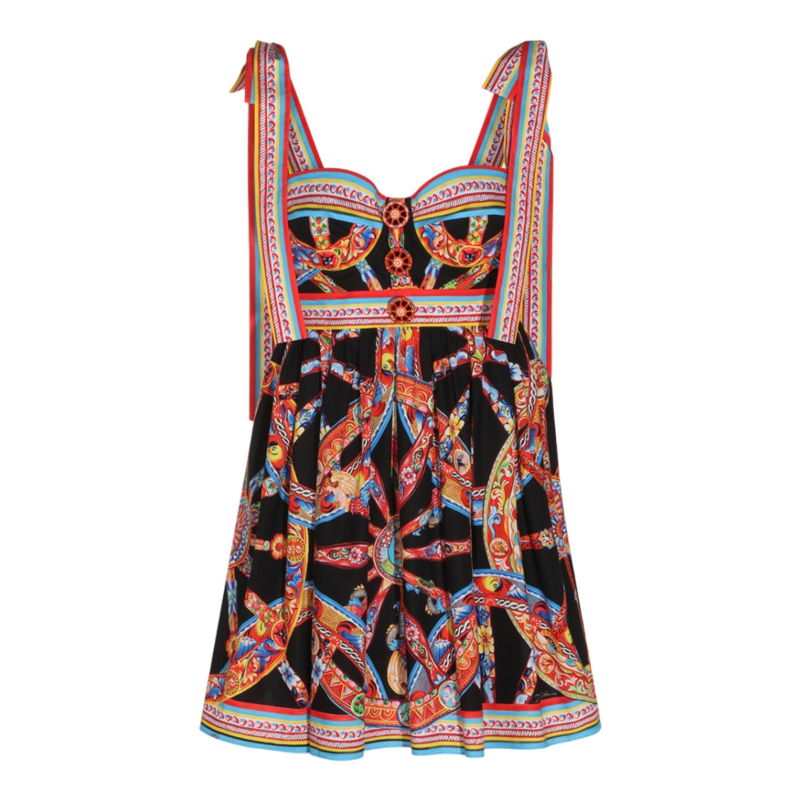Dolce & Gabbana Fitted Bodice Mini Dress With Baroque-Inspired Print