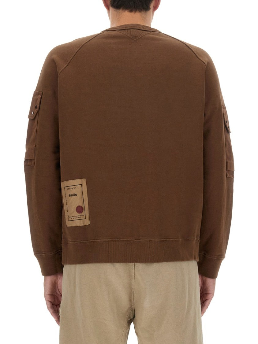 Ten C Regular Fit Brown Sweatshirt With Logo
