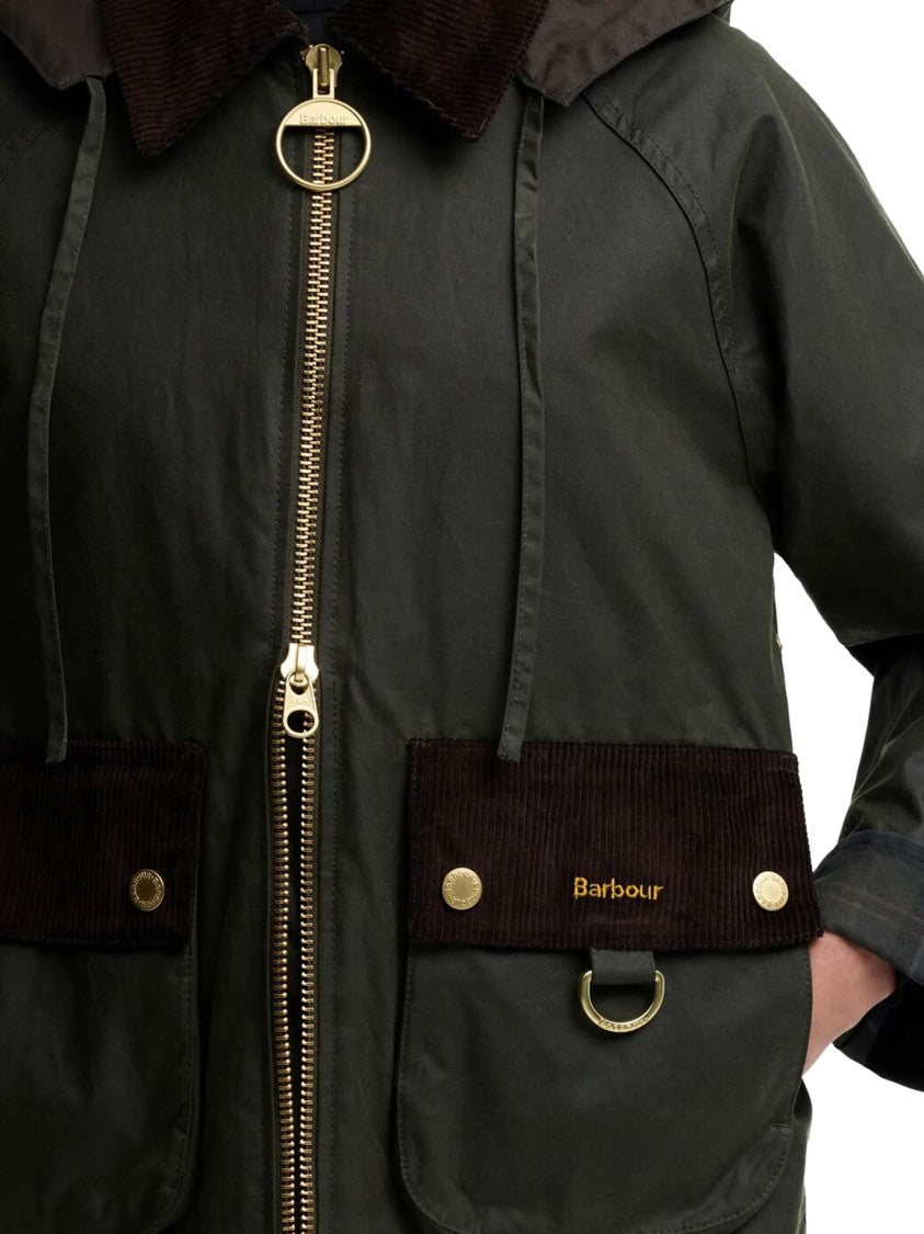 Barbour Waxed Cotton Boxy Jacket With Corduroy Accents