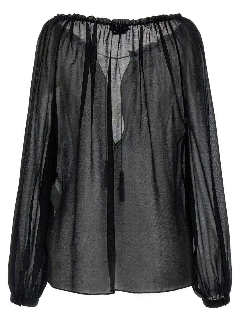 Tom Ford Flowy Silk Georgette Blouse With Adjustable Drawstring