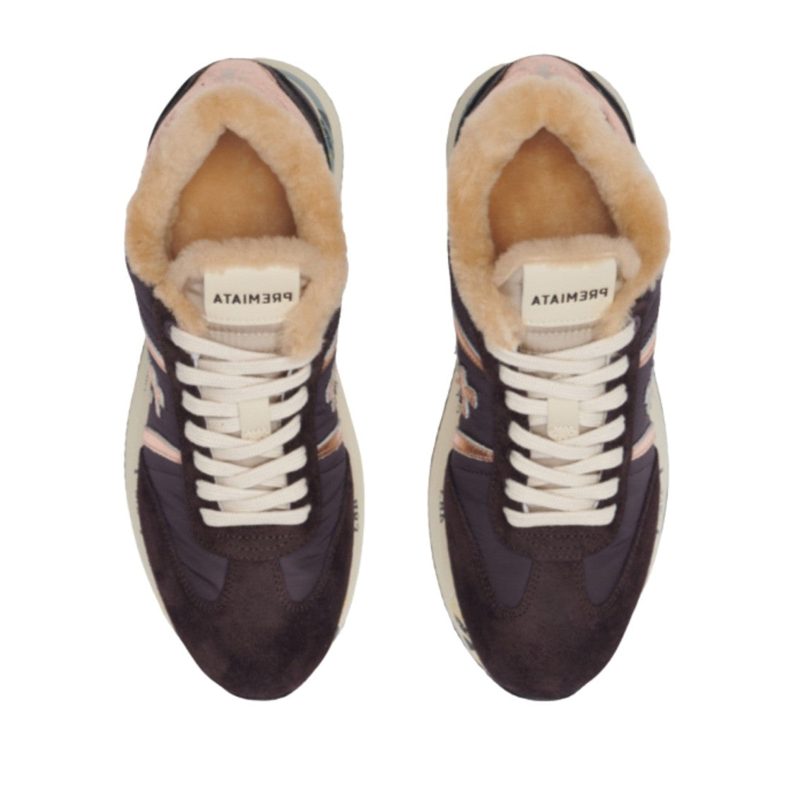 Premiata Brown Nylon Sheepskin-Lined Sneakers