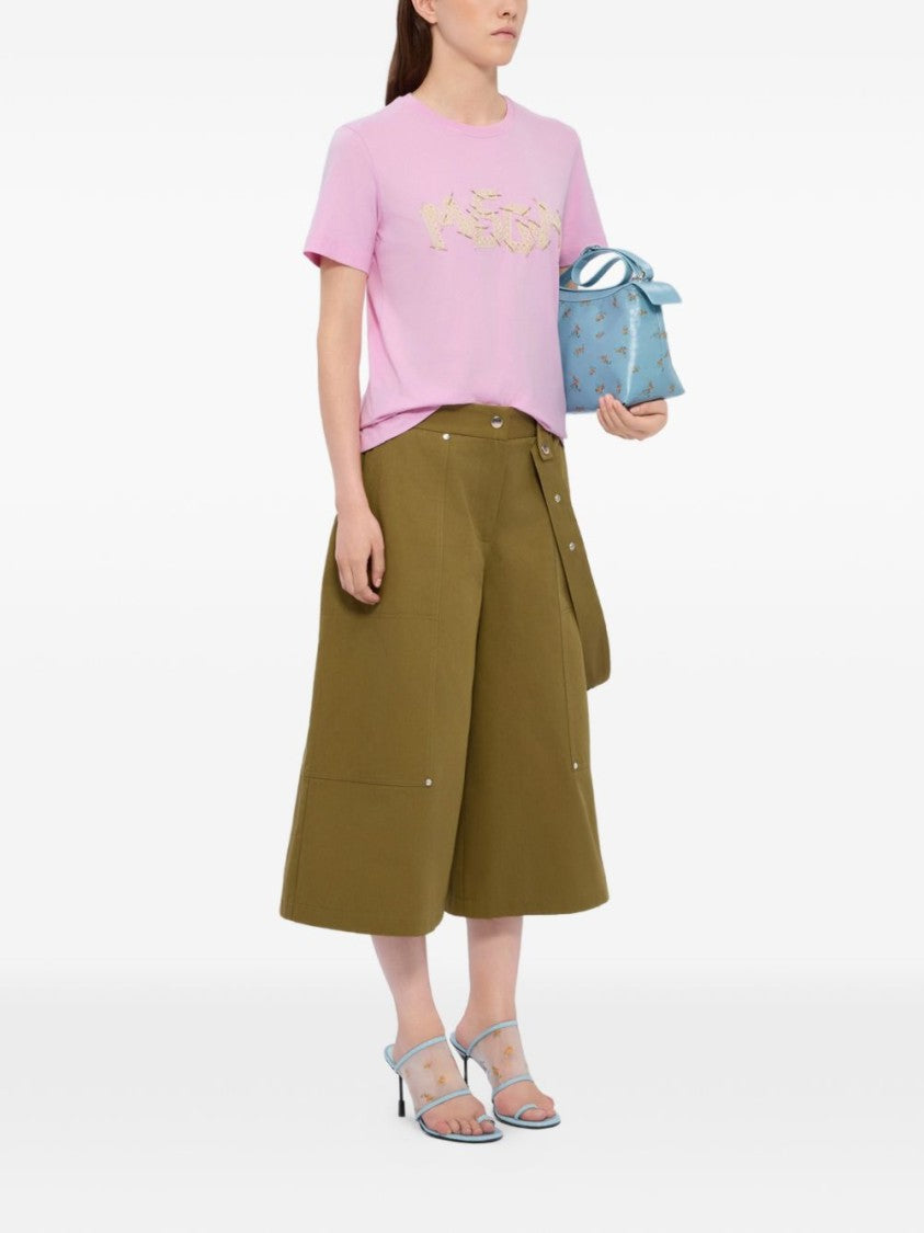 Msgm Light Pink Cotton T-Shirt With Embellished Detailing