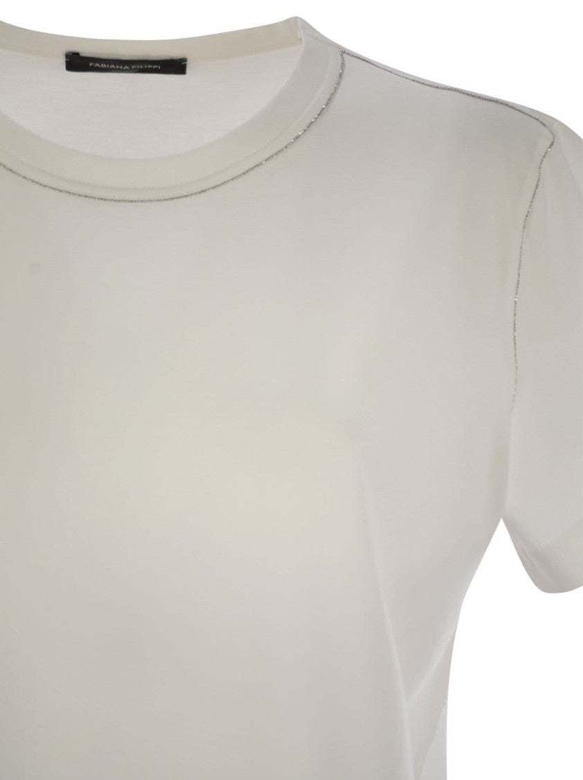 Fabiana Filippi Cotton Jersey T-Shirt With Diamond Thread Accents