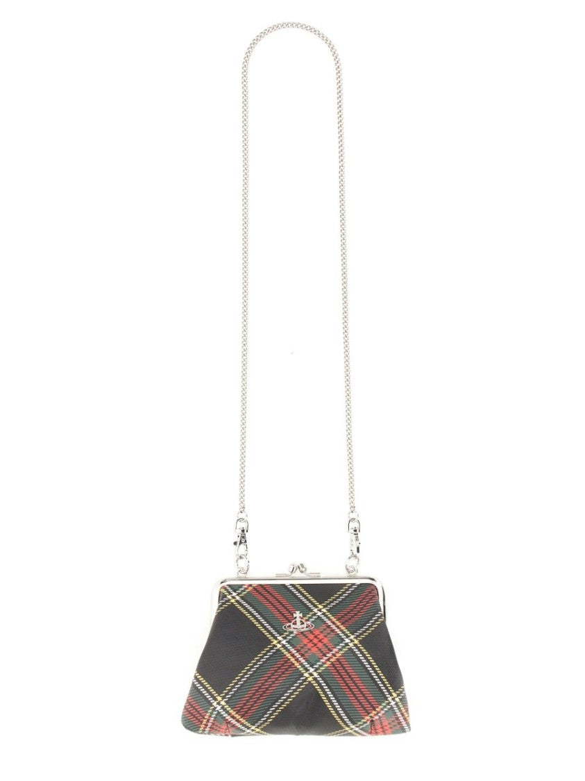 Vivienne Westwood Structured Tartan Plaid Shoulder Bag With Metallic Accents