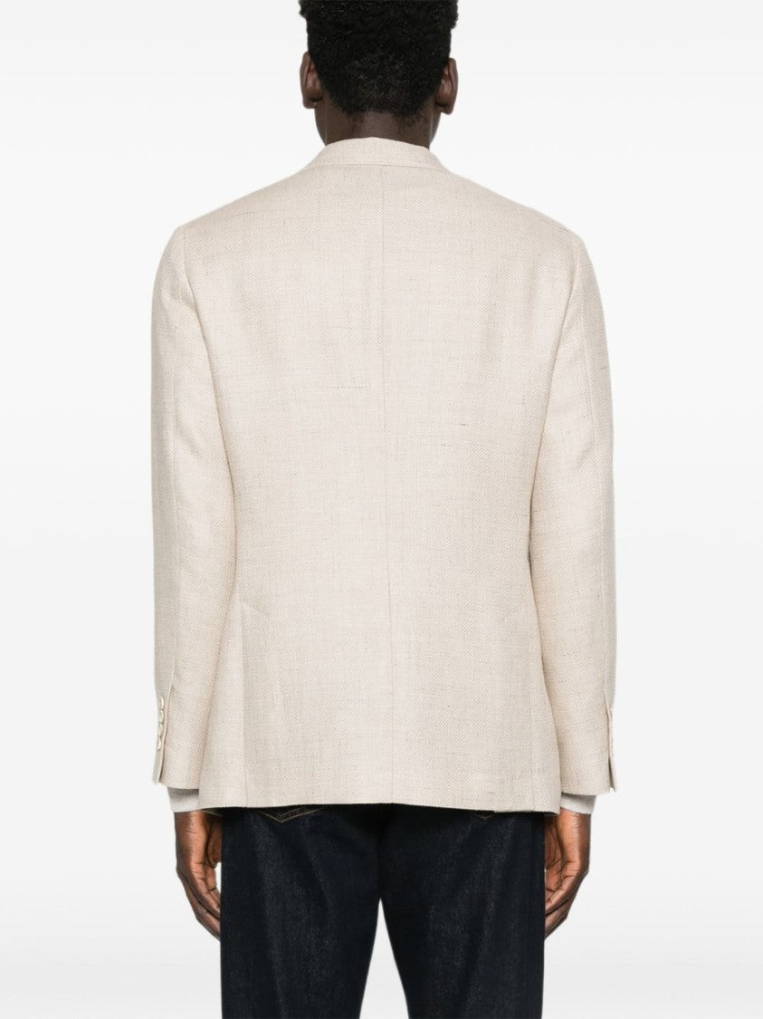 Brunello Cucinelli Beige Single Breasted Wool-Linen Blazer