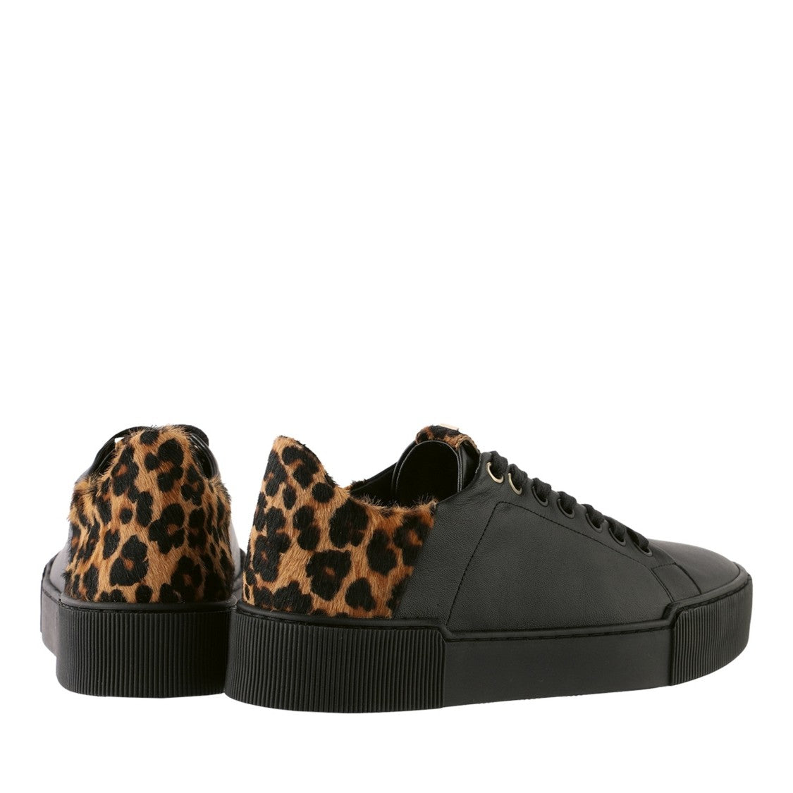 Högl Black Blade Leopard Print Accent Leather Wedge Sneakers