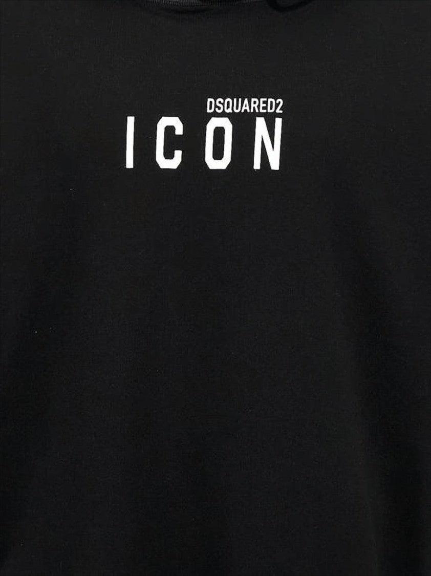 Dsquared2 Relaxed Fit Black Hoodie With Graphic Text And Kangaroo Pocket