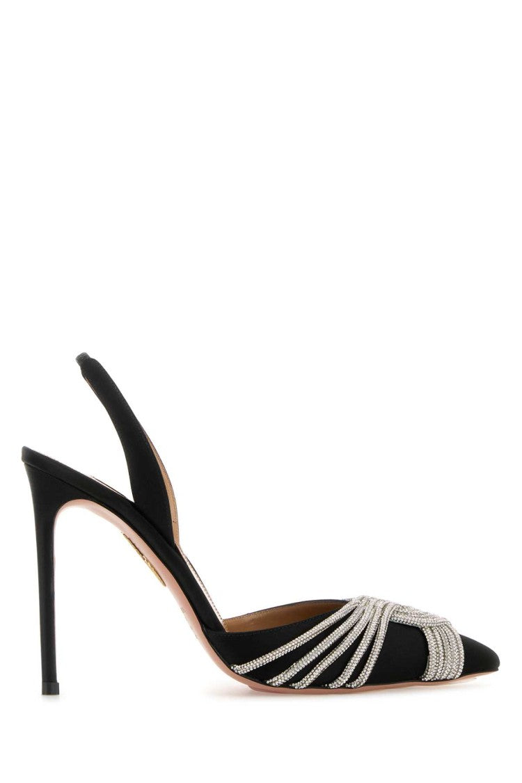 Aquazzura Black Satin Gatsby Sling 105 Pumps