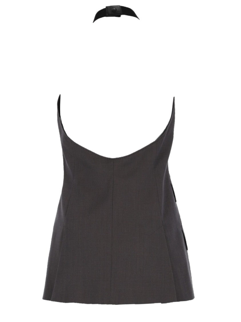Max Mara Halter Neckline Flap Pocket Wool Top
