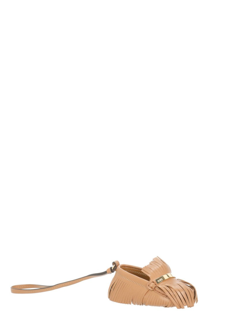 Tod's Fringed Leather Keychain With Moccasin Design