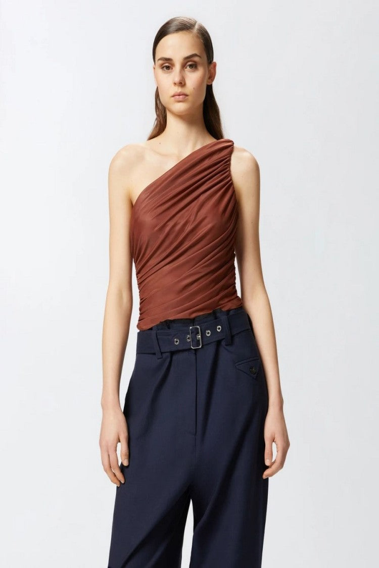 Pinko Draped One-Shoulder Brown Top With Finish