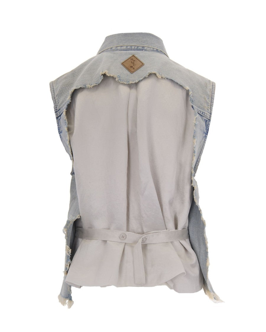 Haikure Sleeveless Denim Gilet With Button Closure And Distressed Hem