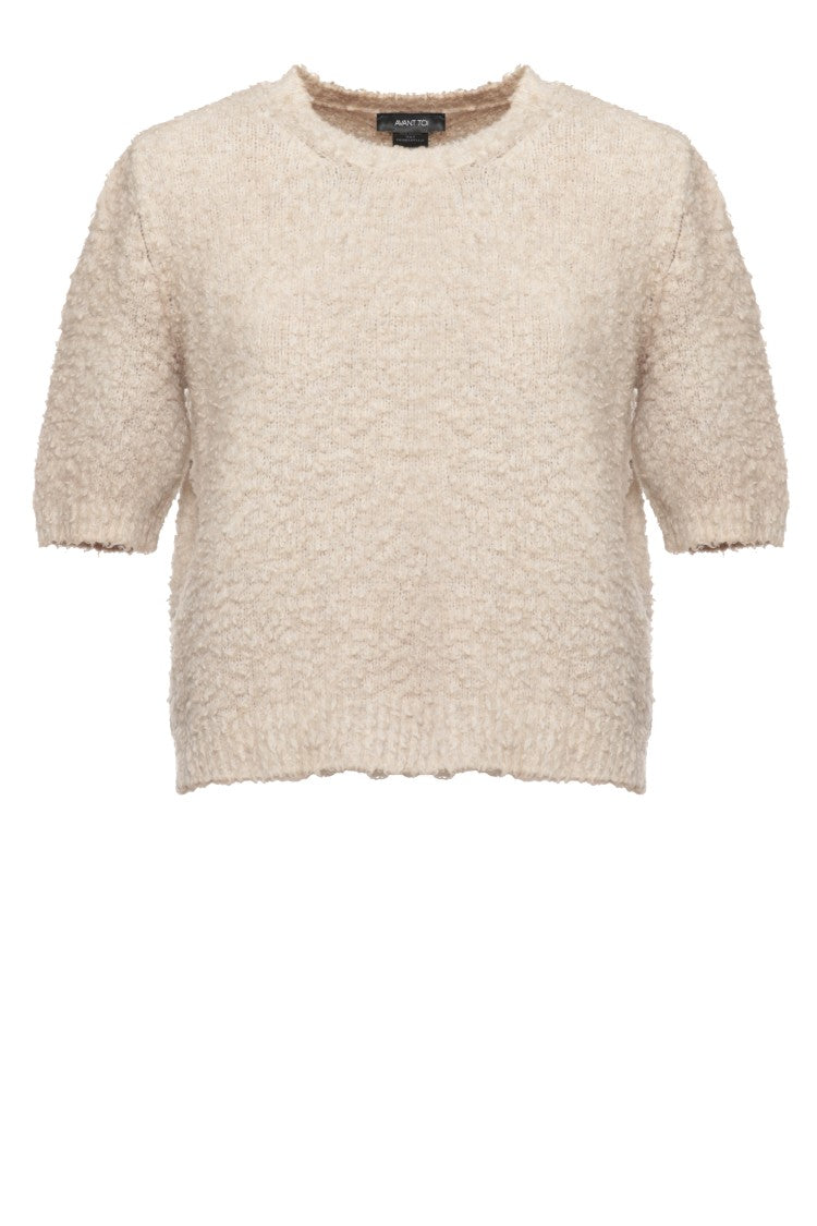 Avant Toi Textured Cropped Cotton Sweater With Fluffy Knit Finish