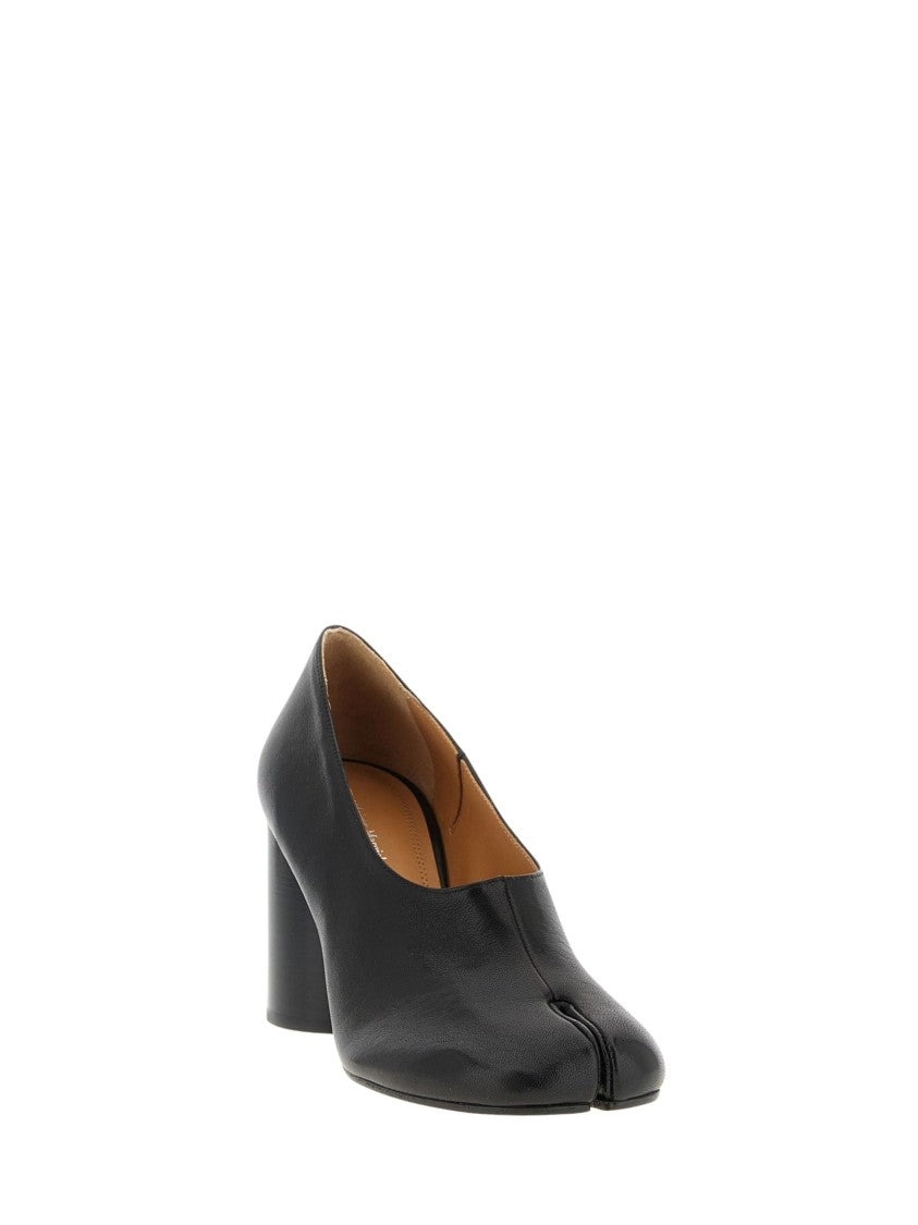 Maison Margiela Black Split Toe Block Heel Leather Pumps