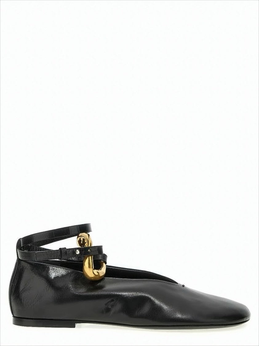 Jil Sander Pointed Toe Flat Shoes With Gold-Tone Buckle Detail