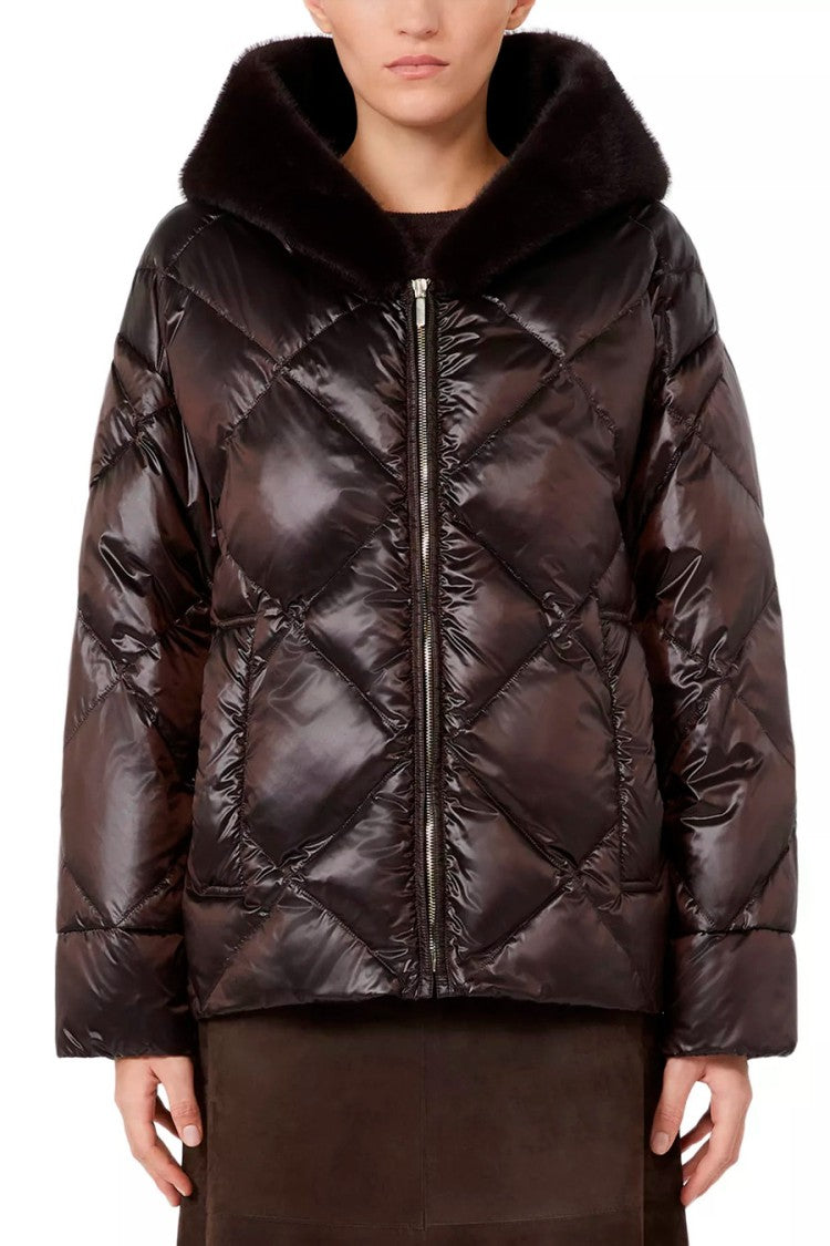 Max Mara Dark Brown Mtcnebbie Diamond-Quilted Polyamide Puffer Jacket