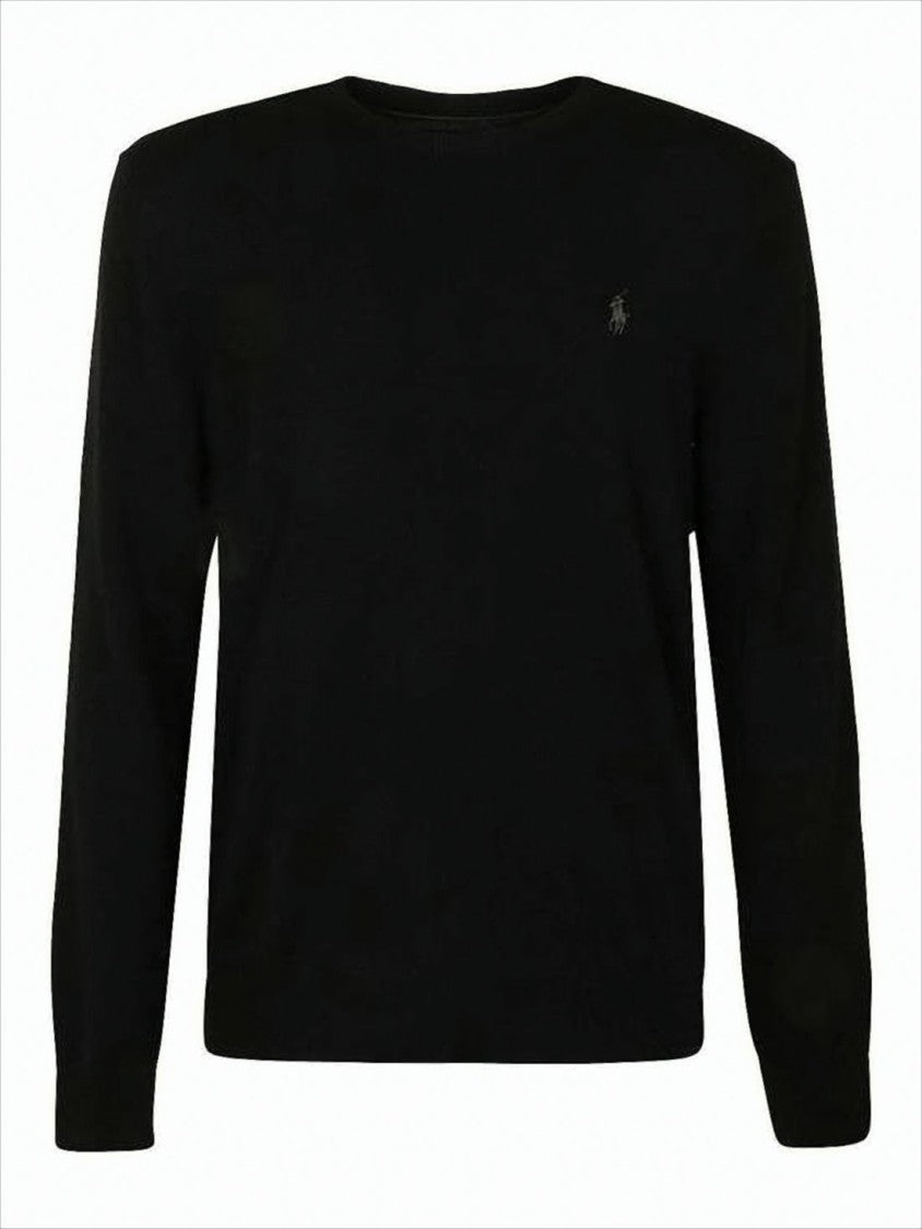 Polo Ralph Lauren Black Wool Sweater With Classic Crew Neckline And Ribbed Finish