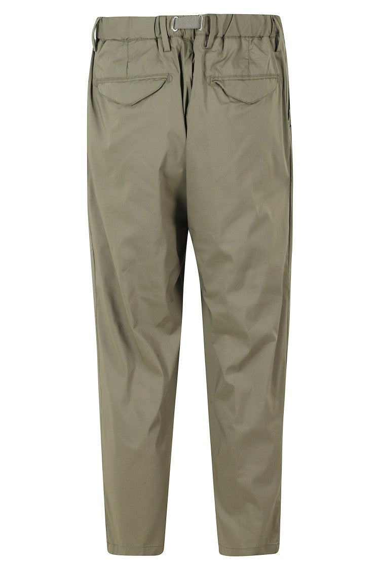 White Sand Green Double Darts Paper Touch Cotton-Blend Tapered Pants