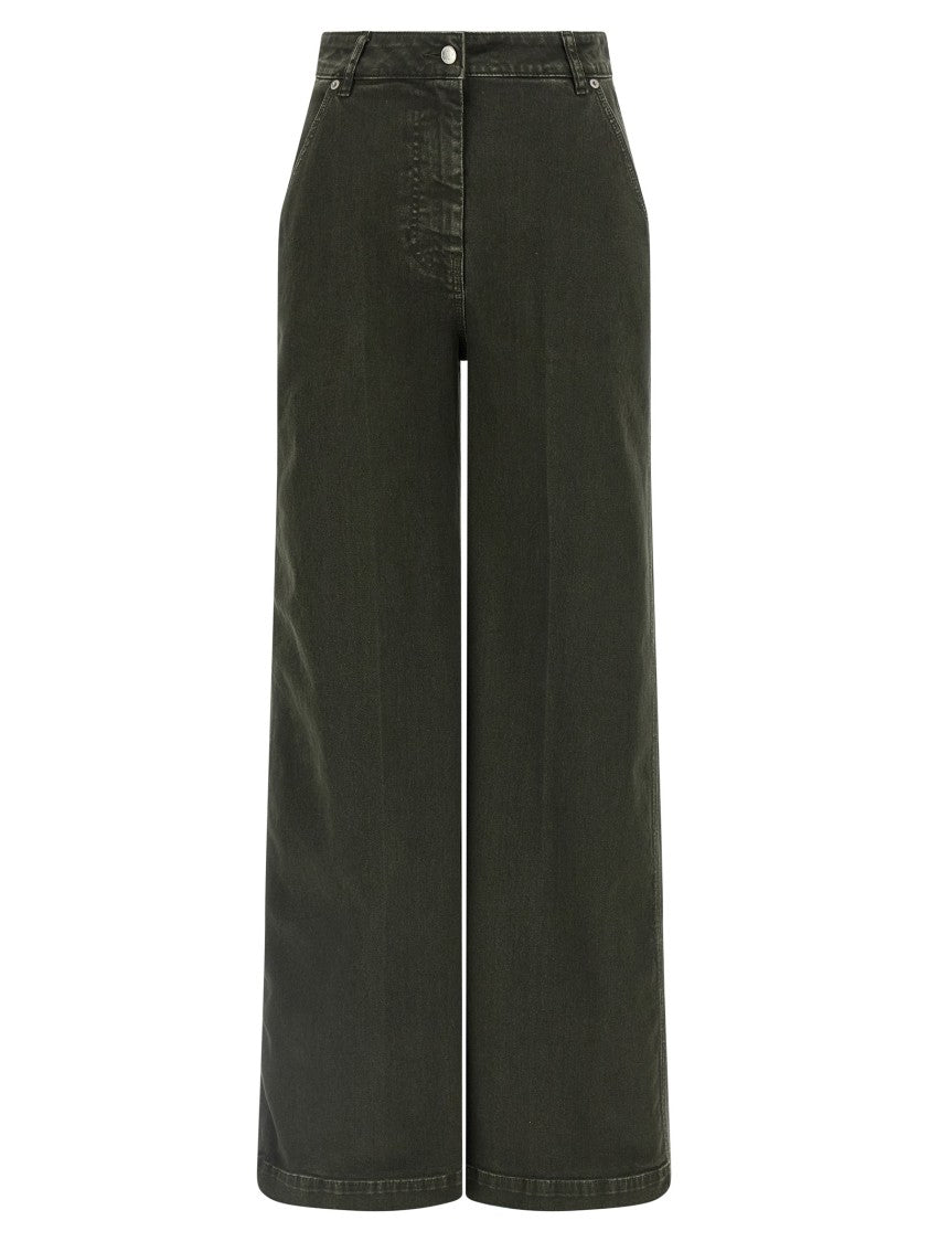 Nude High-Waisted Wide Leg Jeans With Stretched Pleat Detail