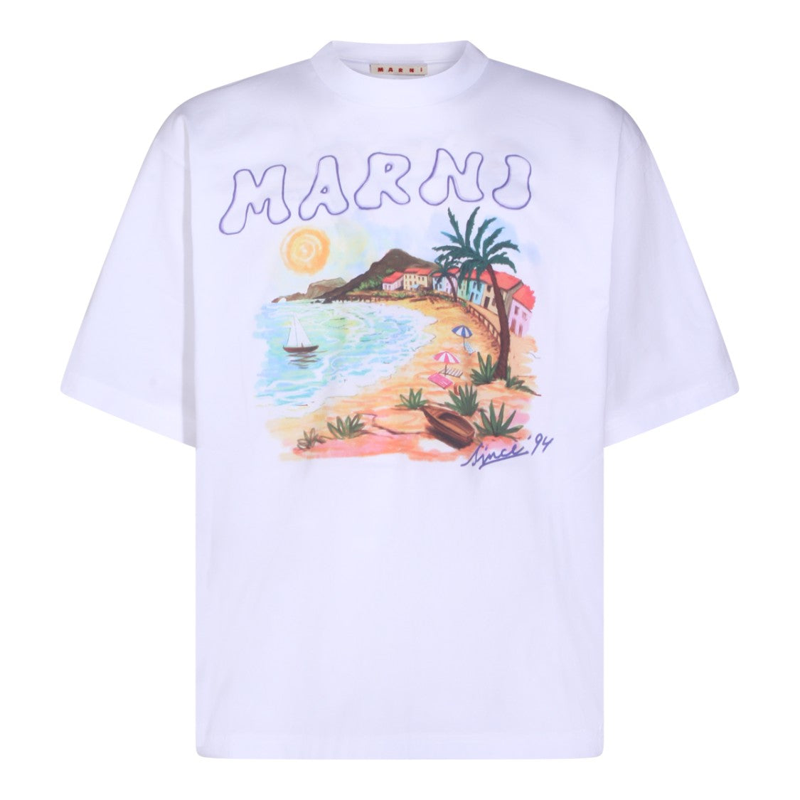 Marni Artistic Beach Scene Print Cotton T-Shirt