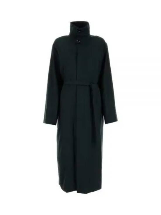 Lemaire High-Collar Belted Black Wool Coat
