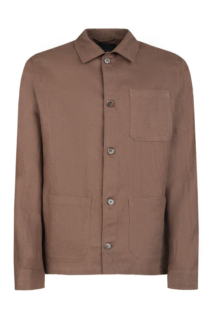 Gazzarrini X Michele Franzese Brown Linen Overshirt With Relaxed Fit