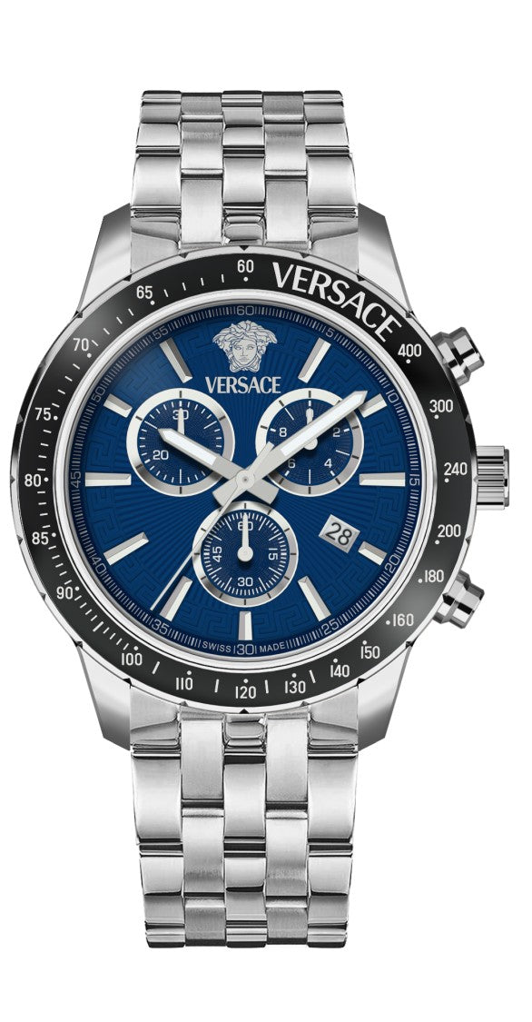 Versace Sport Chronograph In Stainless Steel With Blue Dial