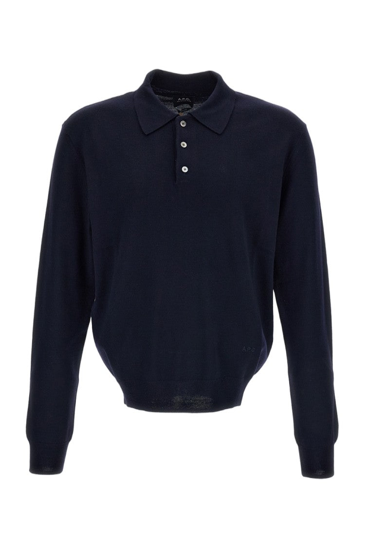 A.P.C. Blue Riu Buttoned Wool Polo