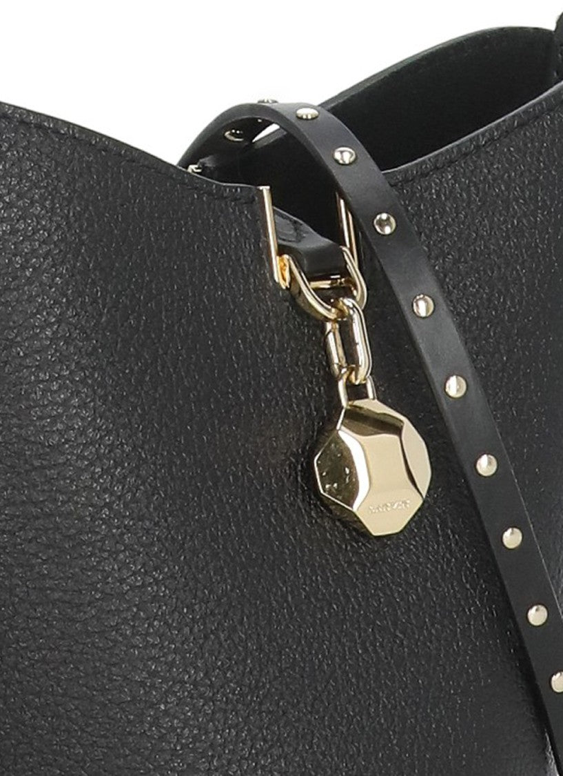 Lanvin Textured Leather Bucket Bag With Studded Shoulder Strap