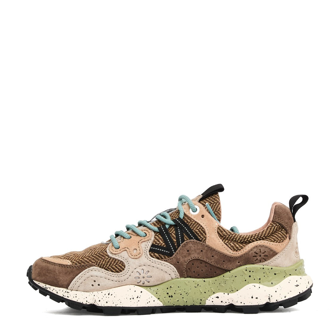 Flower Mountain Textured Brown Suede Sneakers With Herringbone Panels