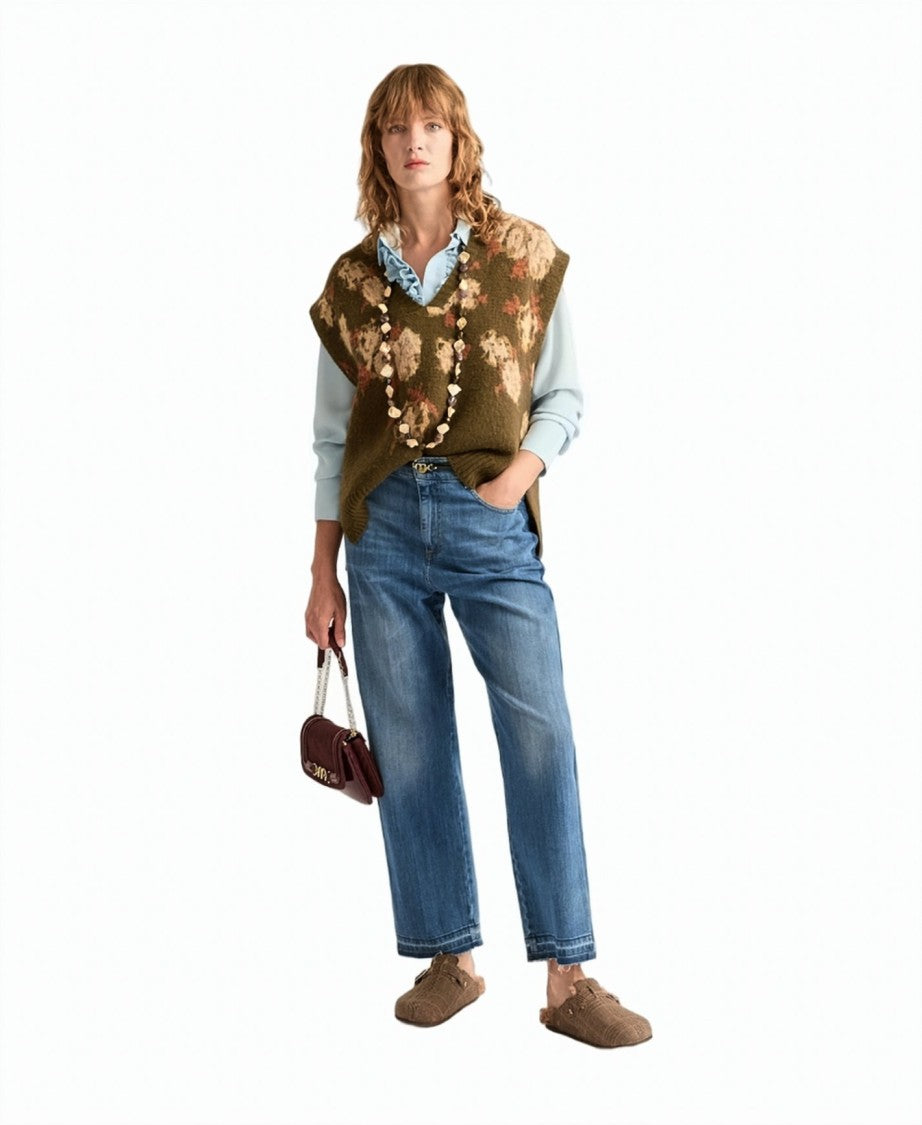 Momonì Boyish Contrast Panel Stretch Denim Cigarette Jeans